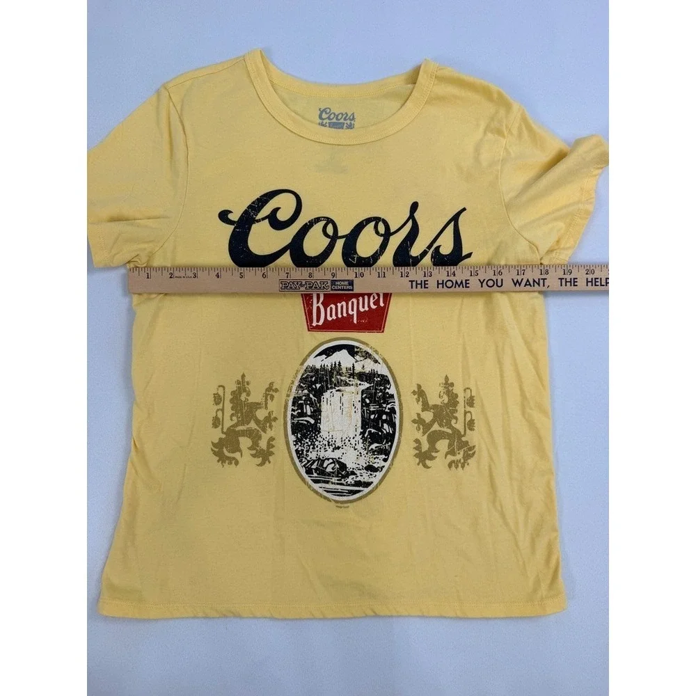 Coors Banquet Shirt Womens Medium Yellow Crew Neck Short Sleeve Graphic Beer